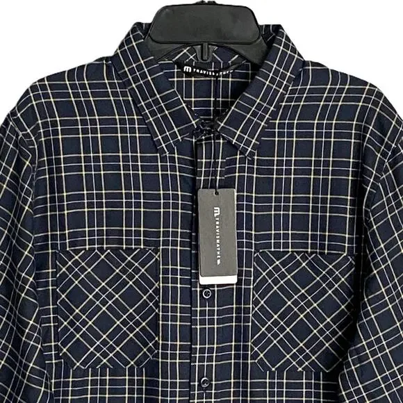 Travis Mathew Men's Small Cloud Collection Flannel Plaid Shirt Black NEW